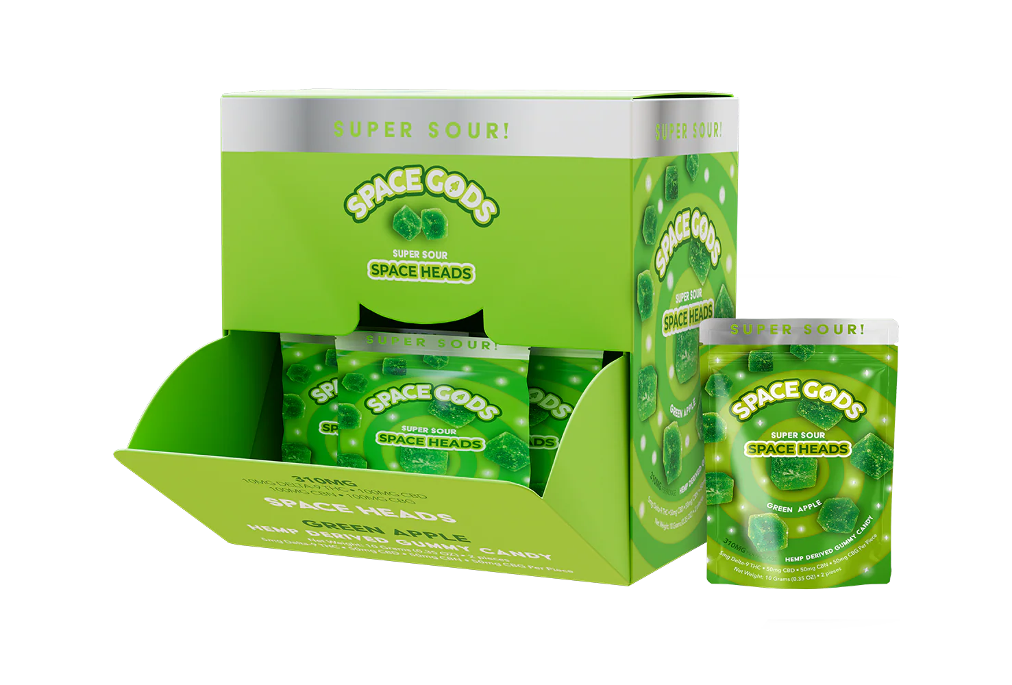 SPACE GODS SPACE HEADS 310MG MICRODOSE SOUR GUMMIES GREEN APPLE 30